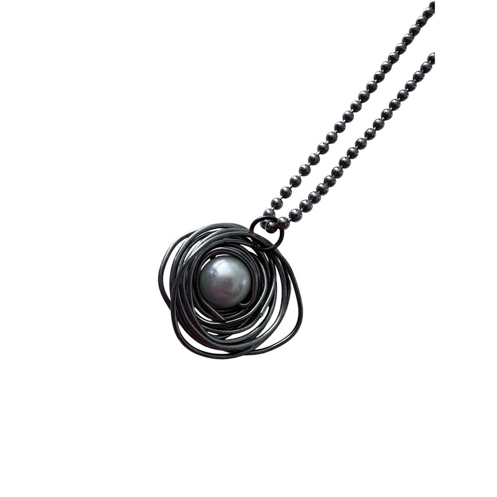 Bird Faux Pearl Nest Long Pendant Necklace